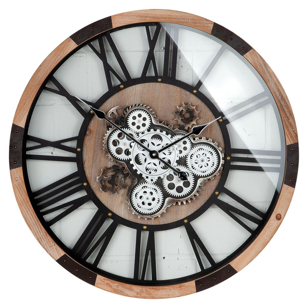 Gilde Wanduhr, rund, Zahnrädermotiv, Holz, Metall, Produktbild 