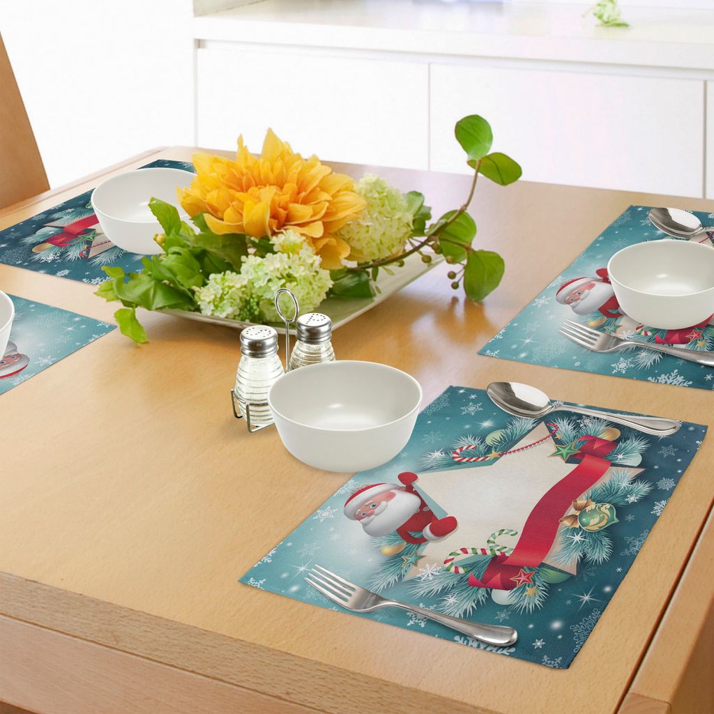 ABAKUHAUS Weihnachten Platzmatten, Weihnachtsmann-Stern-Fahnen-Schneeflocken-Band und Zuckerstange-Baum-Winter-Jahreszeit-Thema, Tiscjdeco aus Farb...