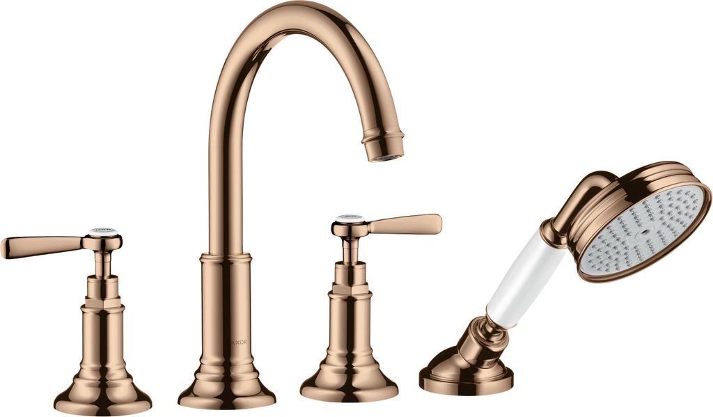 4-Loch Wannenrandarmatur AXOR MONTREUX DN 15 mit Hebelgriffen polished red gold polished red gold