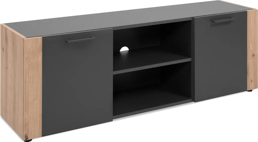 Lowboard Cento Anthracite Effet Chêne Artisan - Meuble Robuste 138cm