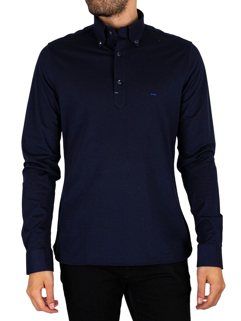 Michael Kors Herren Gestricktes Camacia Slim Langarm-Poloshirt, Blau L