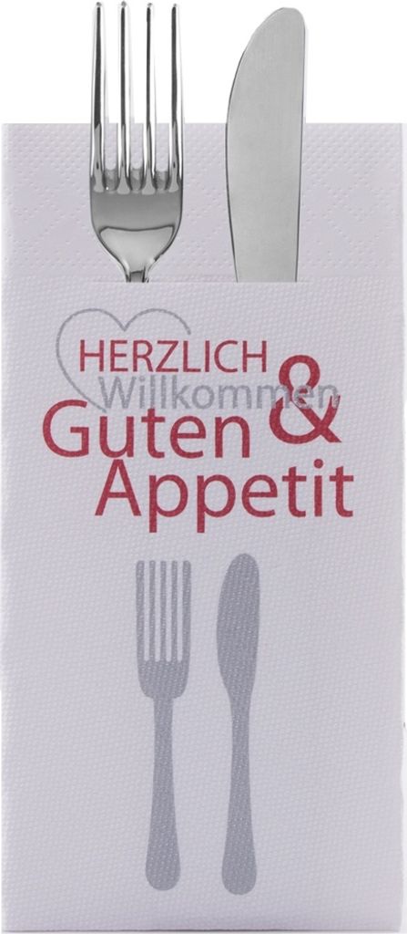 Sovie HORECA Besteckserviette Herzlich Willkommen in Bordeaux aus Tissue Deluxe , 4-lagig, 40 x 40 cm, 100 Stück