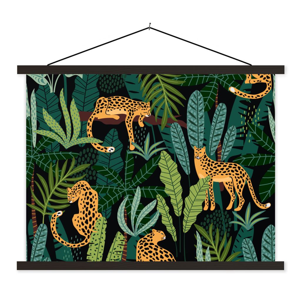 MuchoWow Textilposter Dschungel - Panther - Muster - Jungen - Mädchen - Pflanzen 40x30 cm mit schwarzem Rahmen - Dekorationen