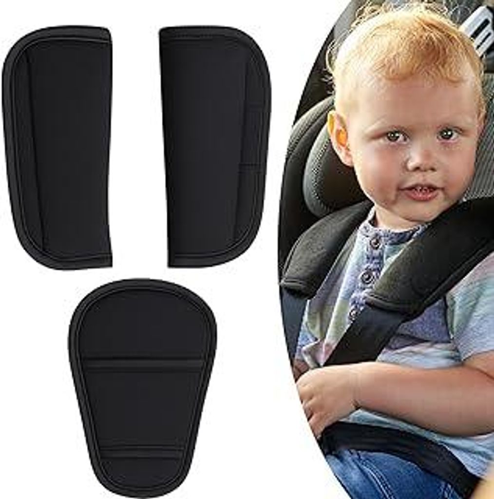 Baby Gurtpolster Auto,3 Pads Set Autogurt Polster,Universal Baby Autositz Gurtschutz,Sicherheitsgurt Polster Schwarz für Kinderautositze,Gurtbezü...
