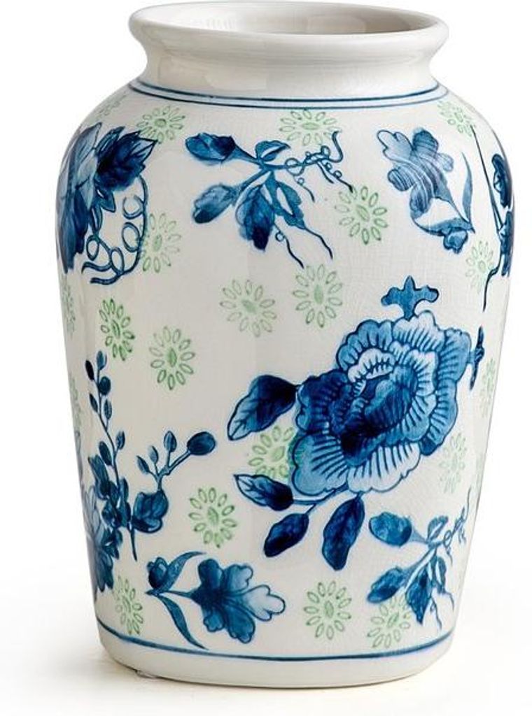 Keramische Tischvase, weiß und blau Porzellan, große blaue Vase für das Zuhause, ländliche rustikale Dekoration für das Zuhause, Blumen-Tischv...