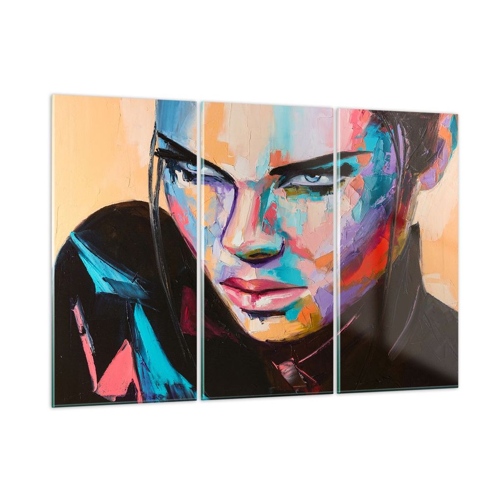 Bilder auf glas - Frau Emotionen Gesicht Mehrfarbig - 165x110cm - Glasbilder - Wandbilder - Kunstdruck - Wanddekoration aus Glas - Glas Bilder - Wa...
