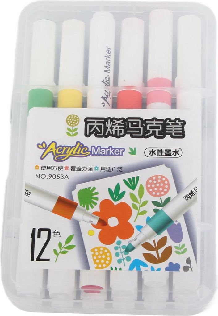 Acryl Paint Marker, Hohe Deckkraft, Schnelltrocknend, Rundschaft, für Glas, Metall, Holz, 12 Farben