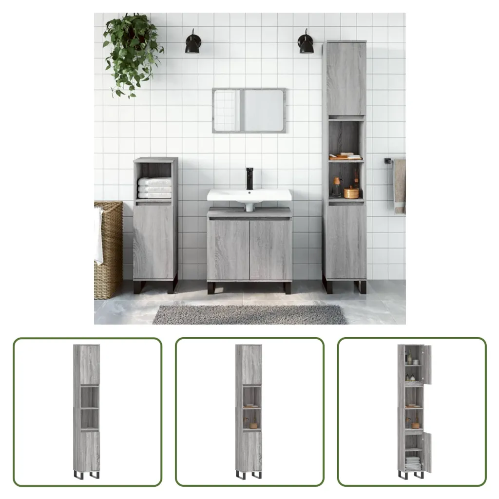 Colonna Bagno Alta 190cm Grigio Sonoma | Mobile Verticale Design 30x30 - 8