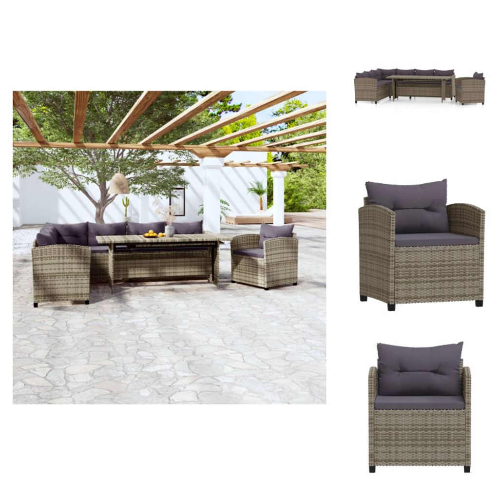 vidaXL 3-tlg. Garten-Lounge-Set mit Kissen Poly Rattan Grau - Gartenmöbel-Sets