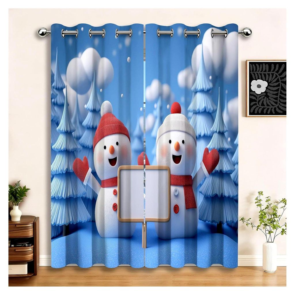 Verdunkelungsvorhänge mit Weihnachtsmotiv und Schneeflocken, wärmedämmend und blickdicht, Ösenvorhänge für Wohnzimmer und Schlafzimmer, mehrf...