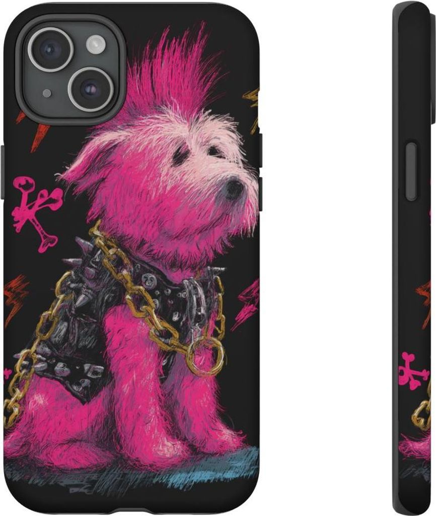 Punkiger Hund mit pinkem Irokesenschnitt – Handyhülle Kompatibel mit iPhone 15 Plus