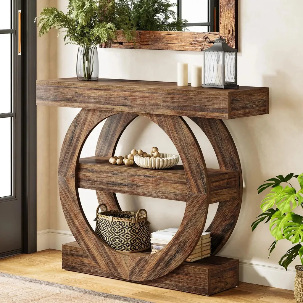 Table console étroite bois gris 105 cm pour optimiser l'entrée vide - 2