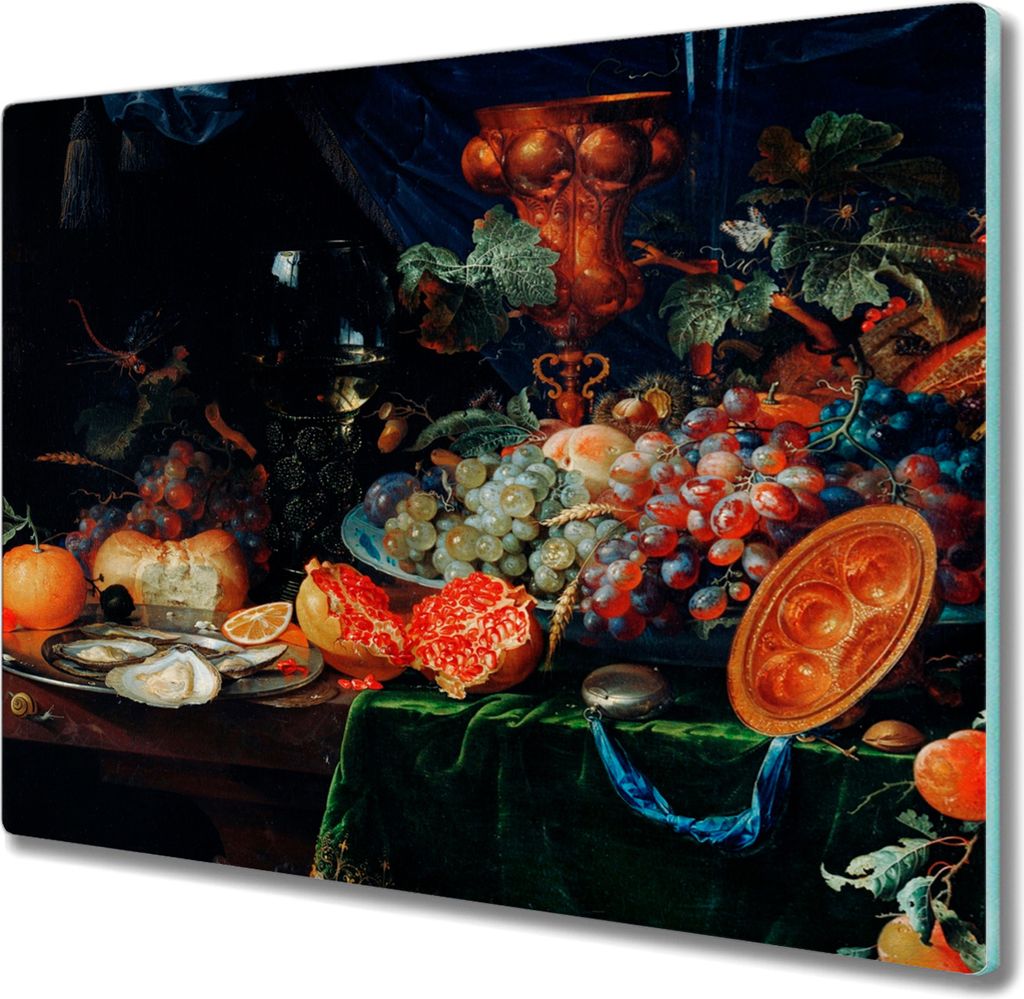 Coloray Hackbrett Herdabdeckplatte 60x52 cm Küchenbrett Kochplattenabdeckung Schneidebrett - Stillleben von Früchten und Austern