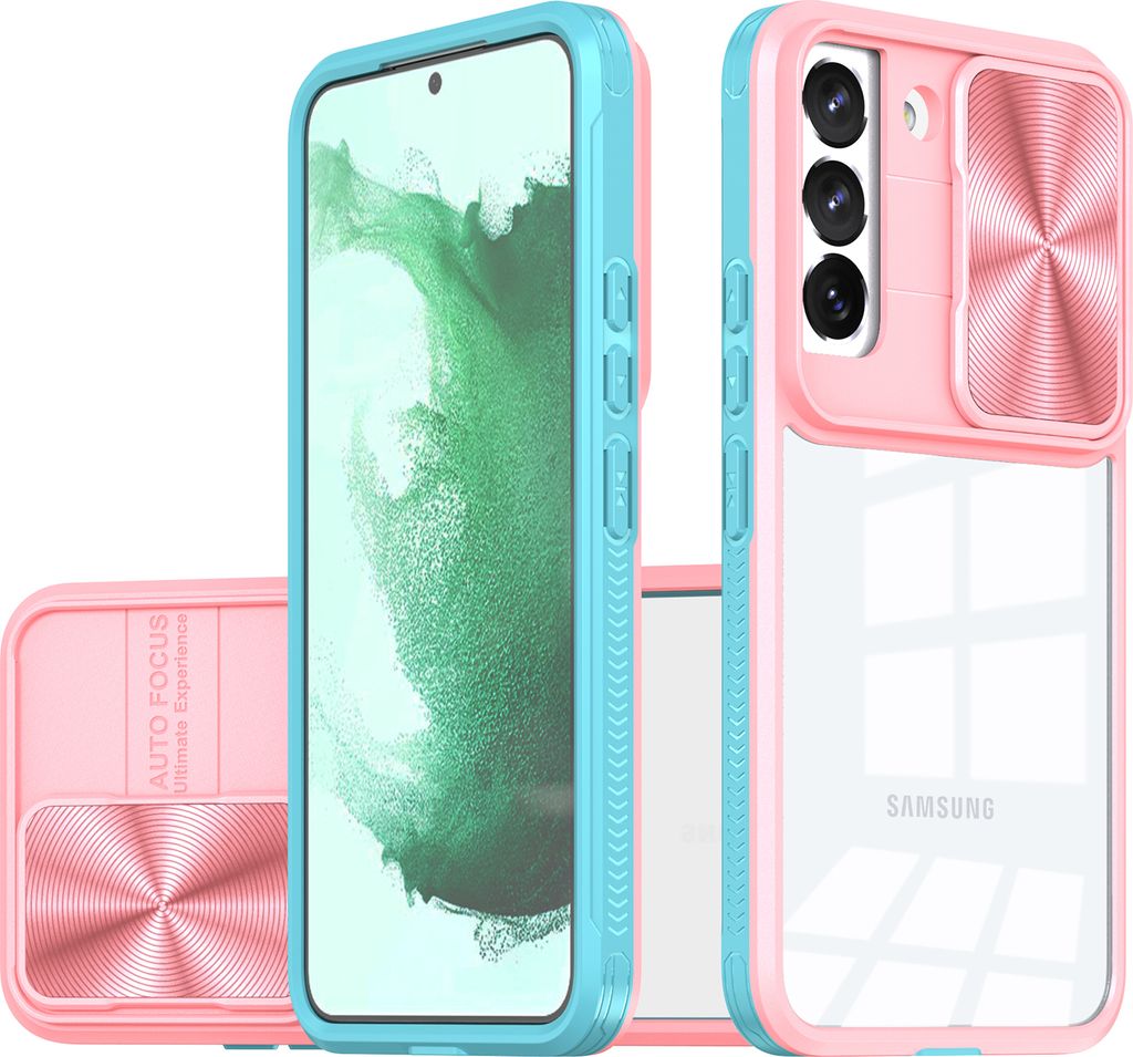 Galaxy S22+ 5G Hülle, TPU Bumper mit mit Schiebe Kamera Schutz Klar Schutzhülle für Samsung Galaxy S22+ / S22 Plus 5G Pink