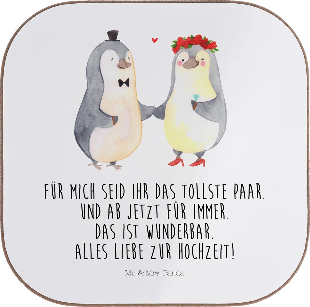 Mr. & Mrs. Panda Holzuntersetzer Hochzeit Pinguin - Weiß - Geschenk, gläseruntersetzer, Geschenkidee, Tassenuntersetzer, Hochzeitskarte, Hochzeit...