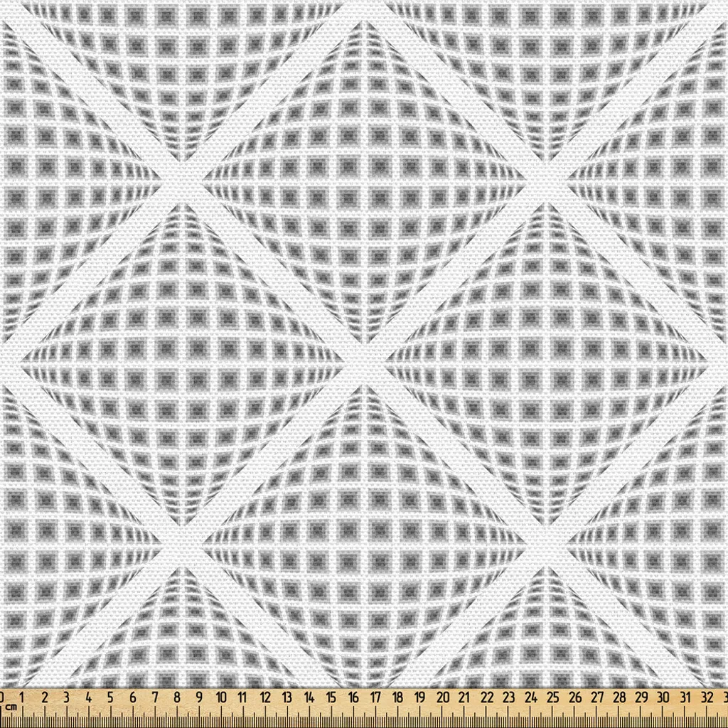 Tissu au Mètre Imprimé Géométrique Volumétrique Gris et Blanc 300cm