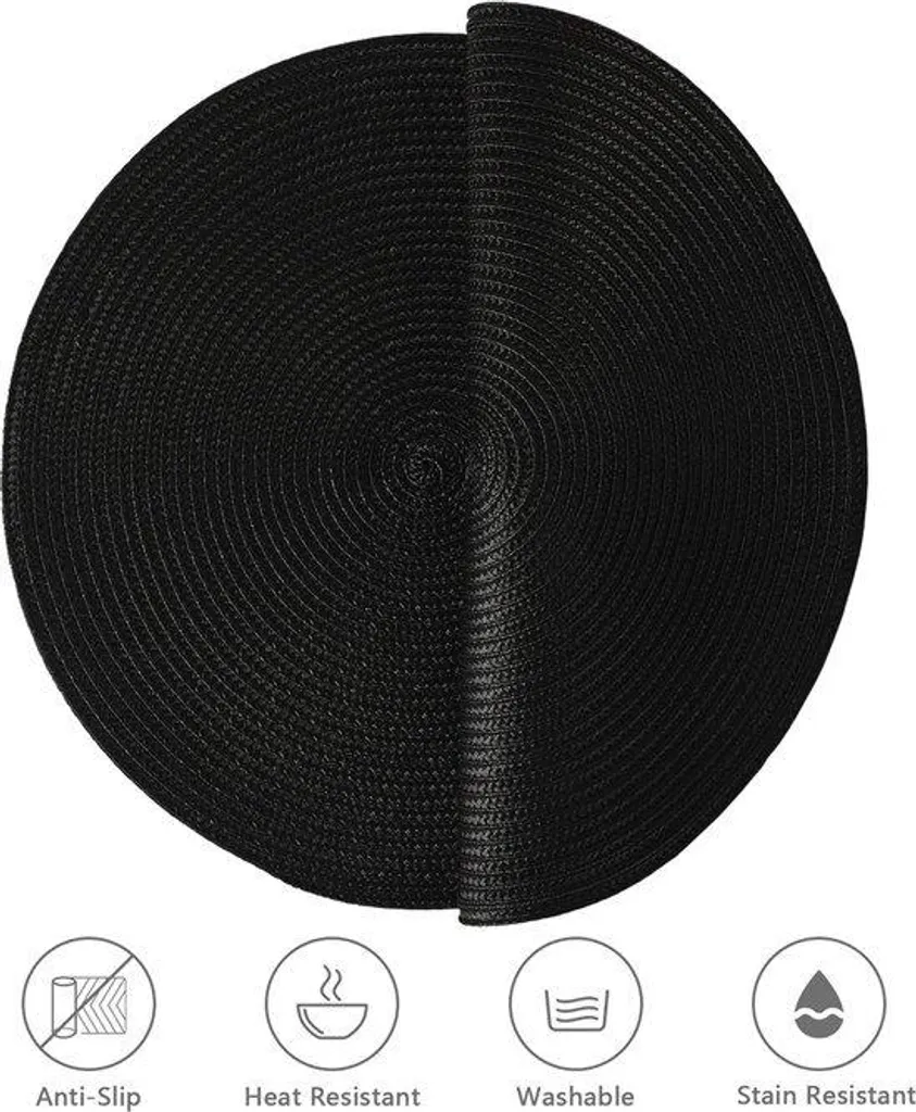 Sets de table ronds pour salle à manger - Noir 36 cm isolants - Lot de 6