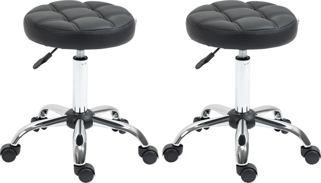 Fortuna Lai Lot de 2 Tabourets à Roulettes Pivotants Noirs Ø35,5x48-63cm