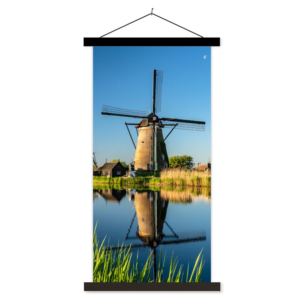 MuchoWow Textilposter Mühle - Frühling - Niederlande 60x120 cm mit schwarzem Rahmen - Magnete