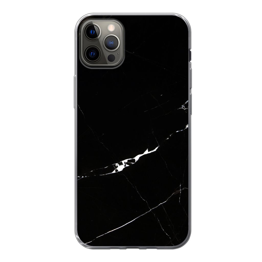 MuchoWow Handyhülle Schutzhülle Hülle für iPhone 12 Pro Max Marmor - Schwarz - Natursteine Silikon Softcase Handy Hülle - Hartschale
