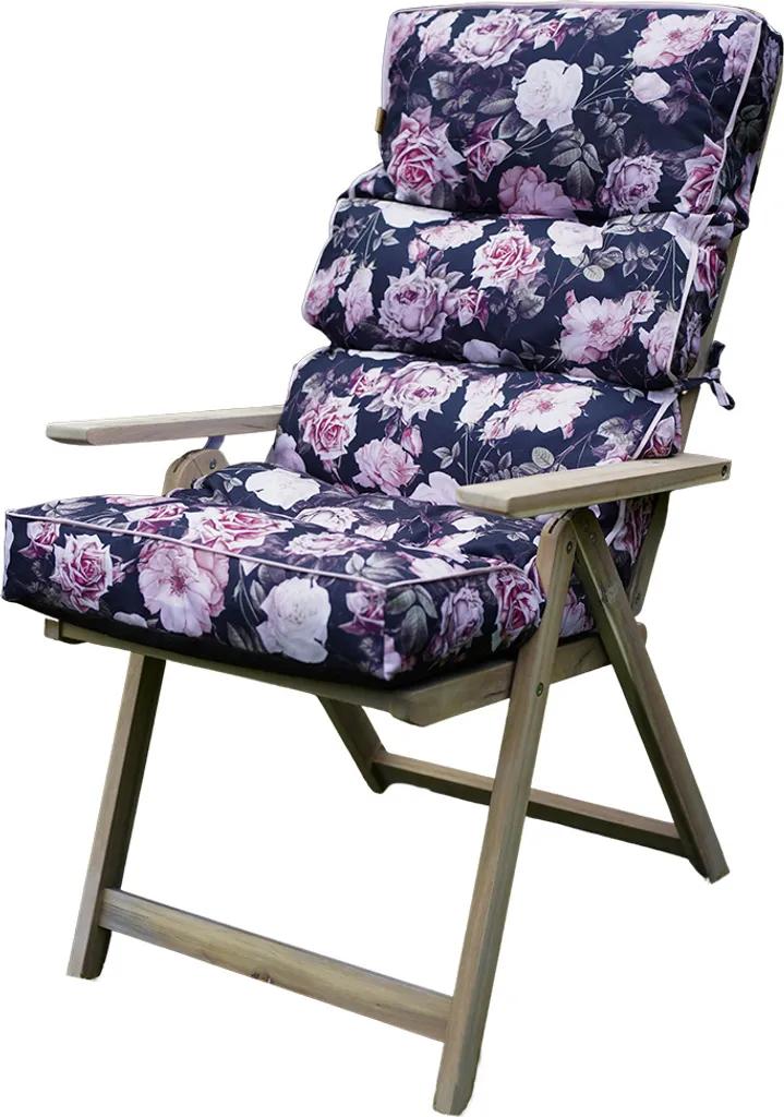 Coussin pour chaise longue de jardin 120 cm noir avec motifs de roses