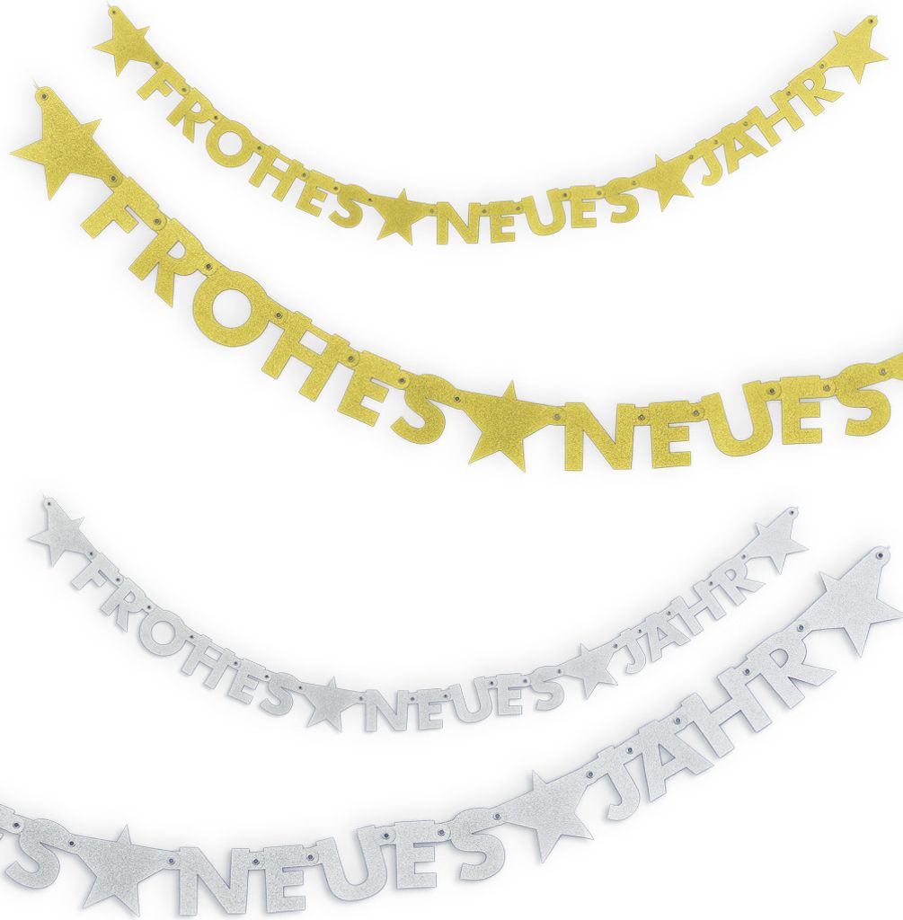 Girlande Happy New Year Silvester Weiß Gold 1,5 m Neujahr Party Deko Cosplay