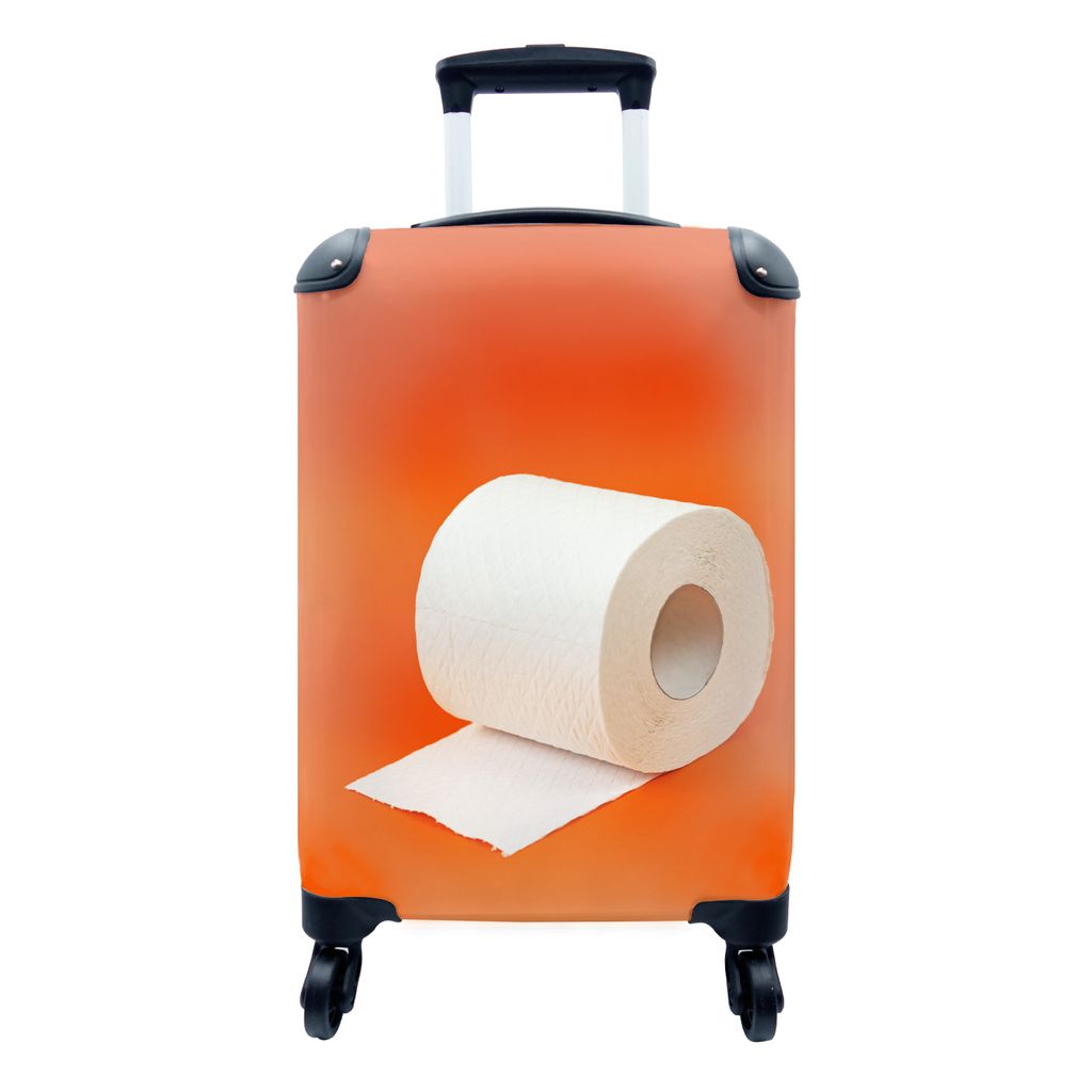 MuchoWow Koffer Handgepäck Trolley Rollkoffer Kleine Reisekoffer mit 4 Rollen - Toilettenpapier auf Orange - Cabin Size < 55x40x23 cm & 55x40x20...