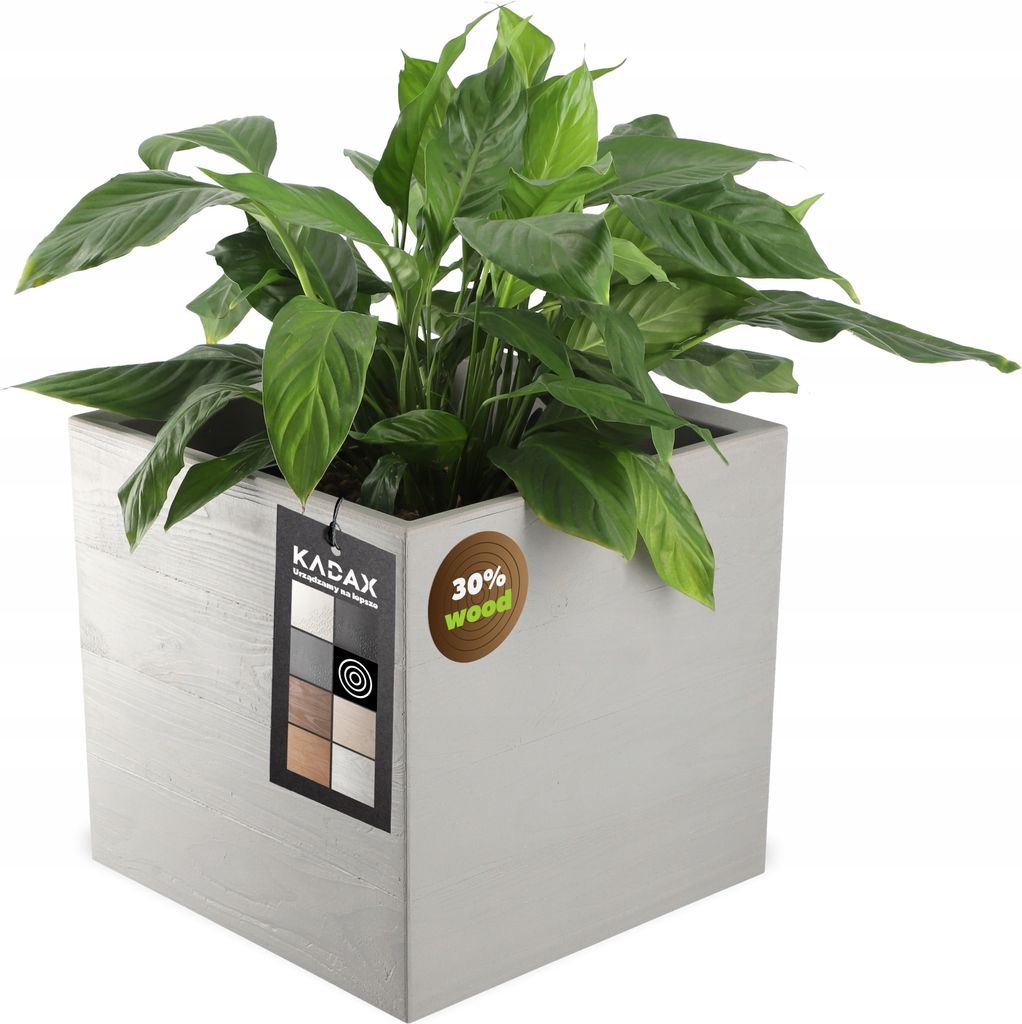 KADAX quadratischer Pflanzkübel aus Kunststoff ”Sore”, Blumentopf mit Rollen, Grau, Holzoptik