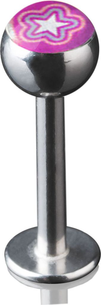 viva-adorno 1,2 x 8mm Lippen Piercing Stecker Labretstecker 316L Chirurgenstahl 20 verschiedene Motive Picture Logo Z379,S16 Blume pink