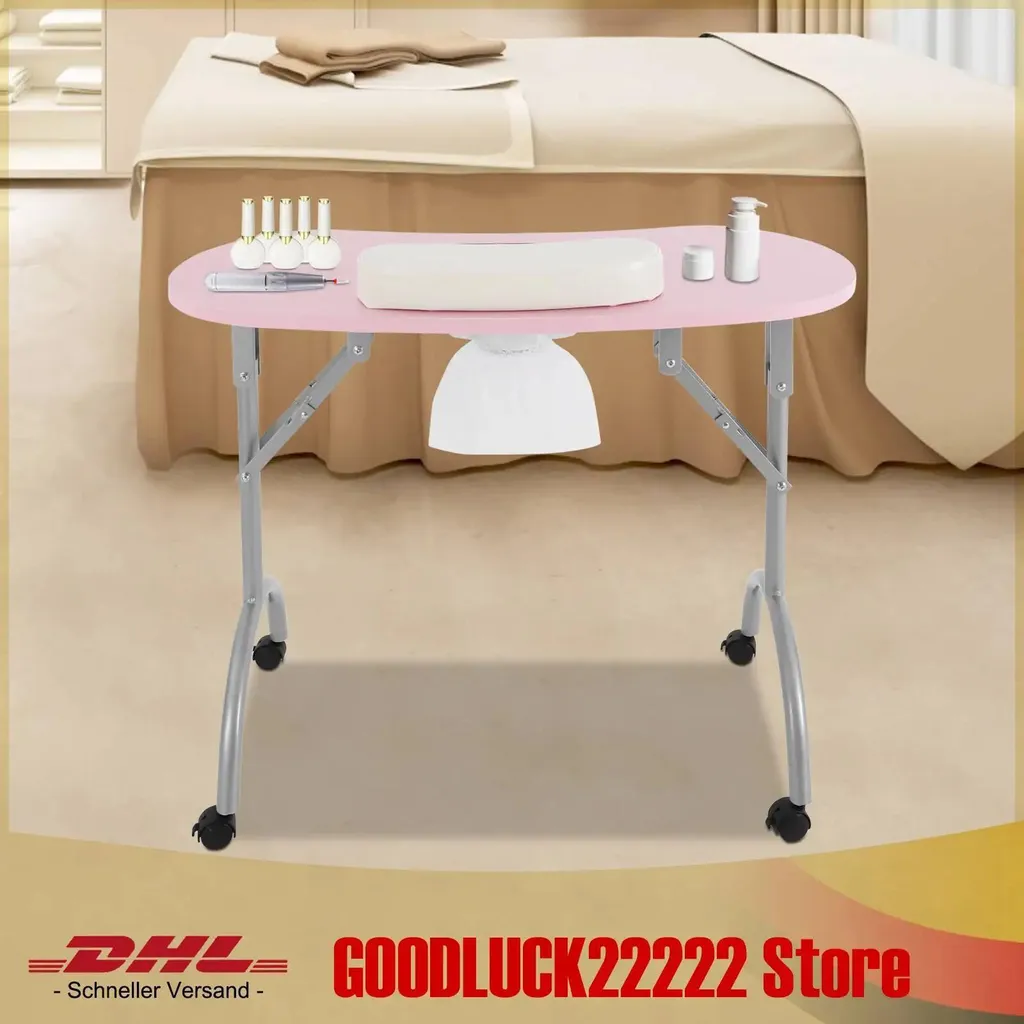 Table manucure avec aspirateur de poussière et repose-poignet rose - 90cm