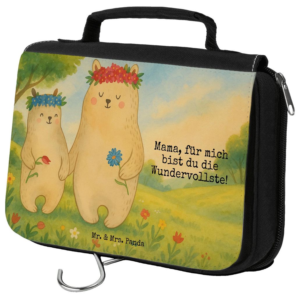 Mr. & Mrs. Panda Kulturtasche Bären mit Blumenkranz Design - Weiß - Geschenk, Waschtasche, Familie, Family, Mama, kosmetiktäschchen, Muttertag, ...