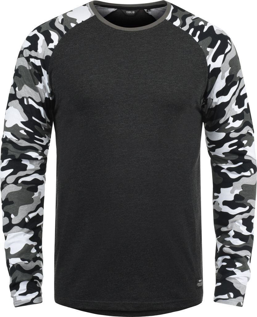 SOLID SDCajus Herren Longsleeve Langarmshirt Shirt mit Camouflage-Muster Rundhals-Ausschnitt Baumwollmischung Regular fit