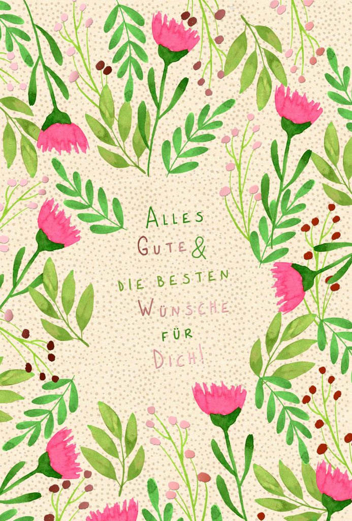 Allgemeine Wünsche Green Line Karte mit Briefumschlag Blumen mit Zweigen, mit Metallicfolie