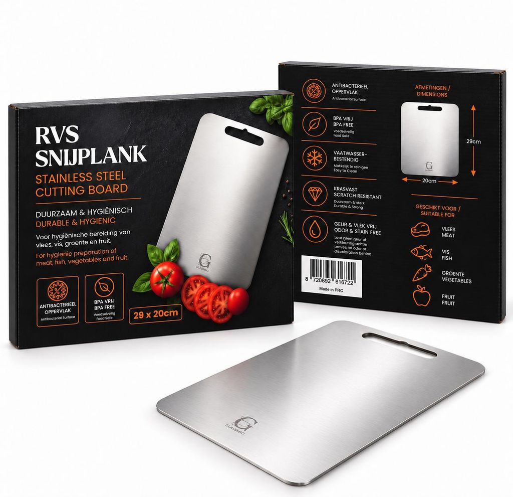 Glissimo Premium Cookware - RVS Snijplank - Dubbelzijdig - Productafbeelding 
