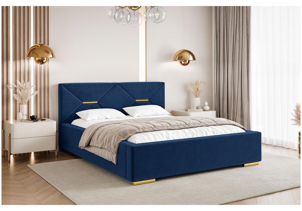 MEBLINI Lizzy Polsterbett 180x200 mit Stauraum - Lattenrost und Bettkasten - Kopfteil Bett mit Stauraum - Doppelbett - Stauraumbett - Betten - 180x...