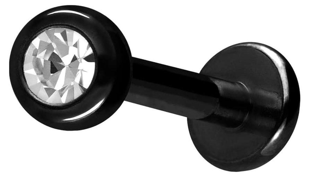 Ohrpiercing, Nasenpiercing Titan Labret mit Innengewinde KRISTALL Schwarz Stablänge: 10mm + Stabstärke: 1,6mm + Kugelgröße: 3mm