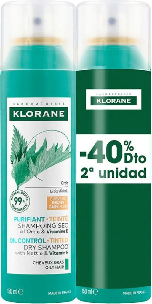 Shampooing sec à l'ortie séborégulateur cheveux bruns pack duo 2x150ml