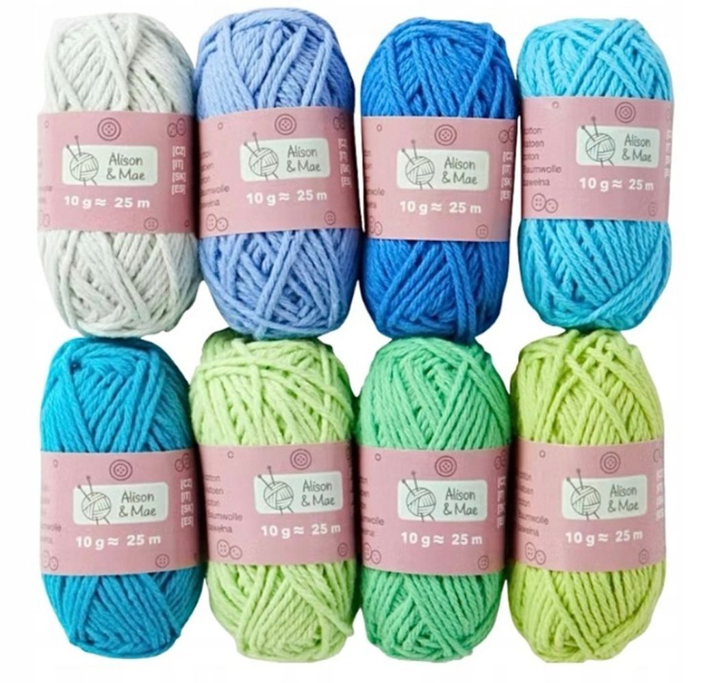 Alison & Mae Baumwollgarn Set – 8x25m – Hochwertiges Häkel- & Strickgarn – Perfekt für DIY, Amigurumi & Handarbeiten