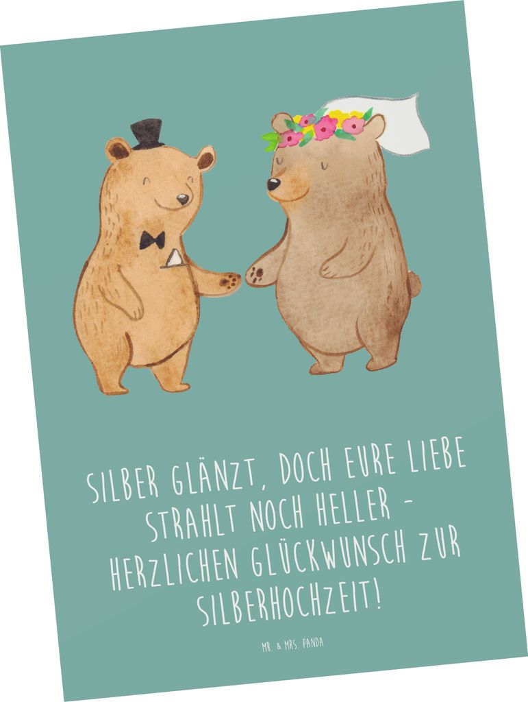 Mr. & Mrs. Panda Postkarte 25. Hochzeitstag Silberne Hochzeit - Meeresbrise - Geschenk, Postkarten, Heirat, Heiraten, Feier, Grußkarte, besondere ...