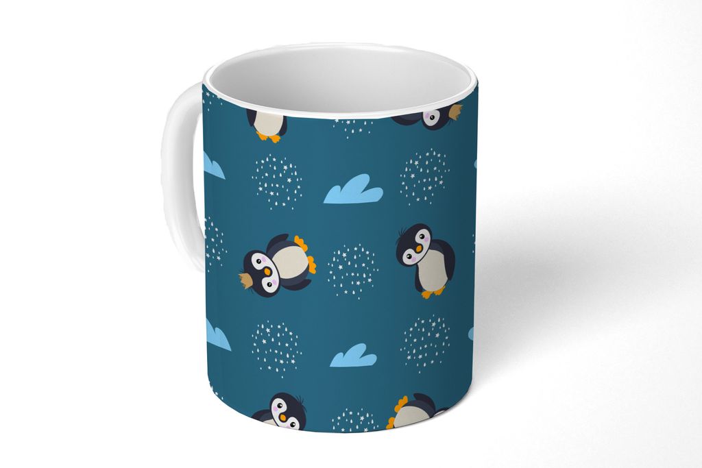 KitchenYeah Tasse Kaffeetasse Kaffeebecher 350 ml Pinguin - Wolken - Jungen - Design Teetasse - Fototasse - Becher - Keramikbecher - Teebecher - ...