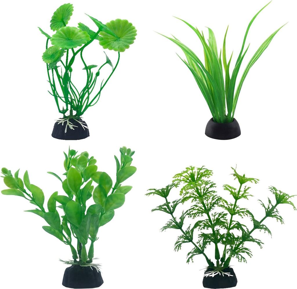 Realistische Kunststoff-Aquariumplanten - 11 cm und 10 cm - dekorative Pflanzen - Set von 4 - kleinformat