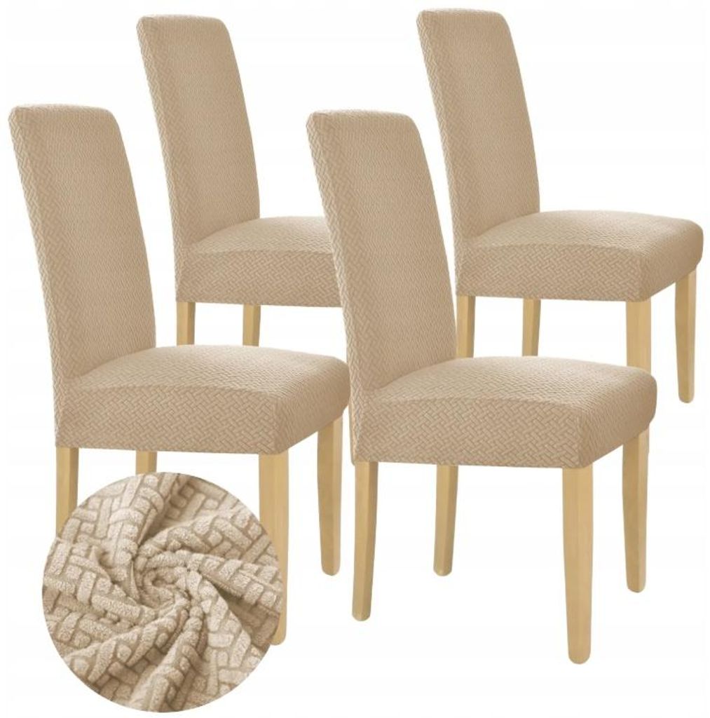 Stuhlhussen 4 Stück - Beige Jacquard - Universeller Produktbild 