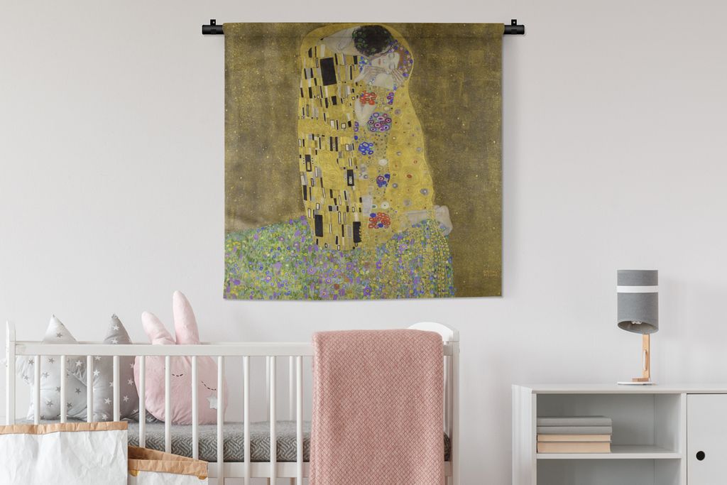 MuchoWow Wandteppich Wandbehang Der Kuss - Gustav Klimt 90x90 cm Tapisserie Dekoration Wandtuch - Wandaufhänger