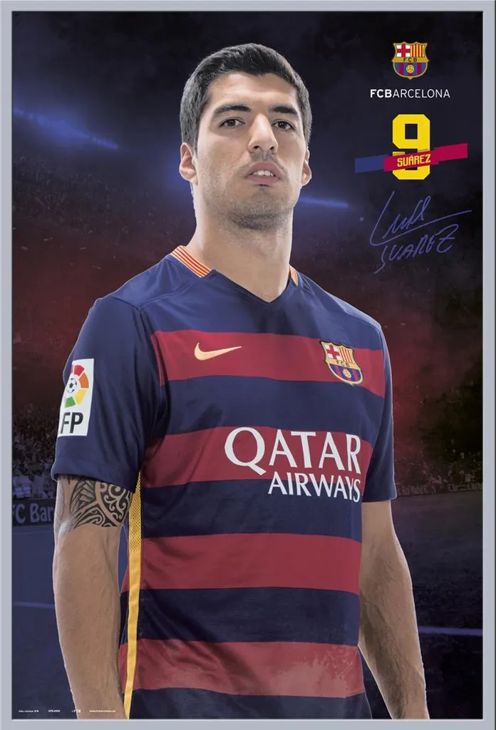 Poster FC Barcelone Suarez 2015/2016 encadré vitre acrylique Shinsuke