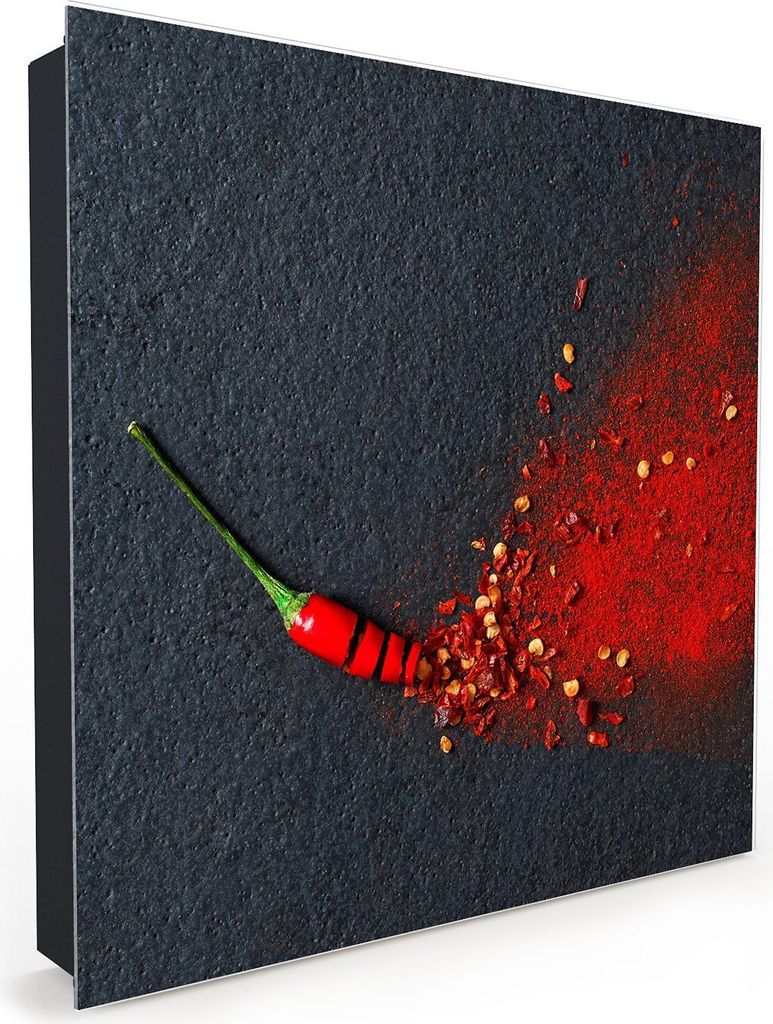 Nachbildung-Schlüsselkasten, Magnetpinnwand und Memoboard mit Glasfront Motiv Chiliflocken