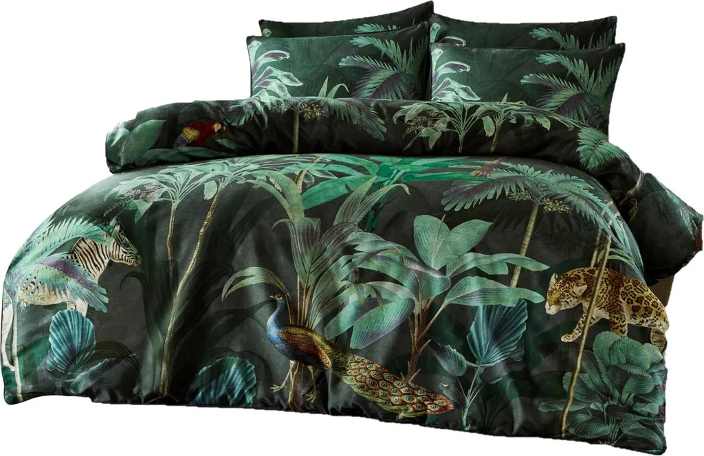 Parure de lit double pour chambre parentale style jungle verte