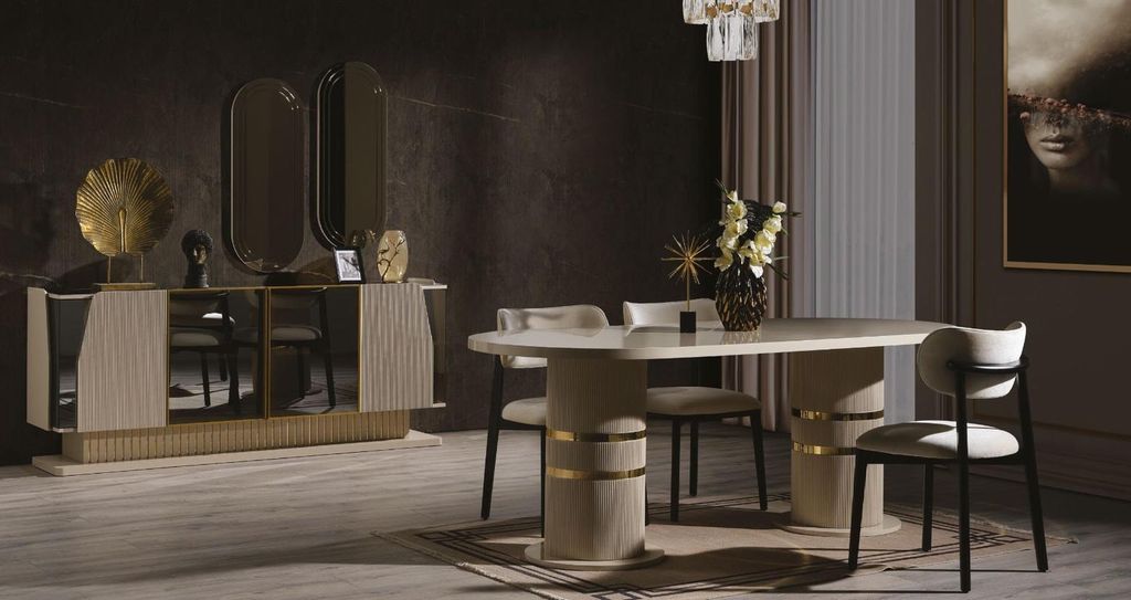 Tisch 4x Stühle Sideboard 2x Spiegel 8tlg Esszimmer Set Gruppe Möbel