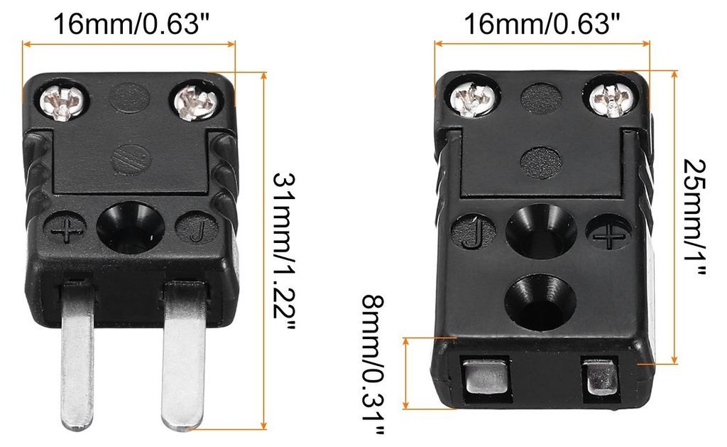 Mini J Typ Thermoelement Stecker Drahtsteckverbinder Stecker Temperatursensor Adapter Hochtemperatur 200¡ãC(392¡ãF) fš¹r Thermoelement Sensor