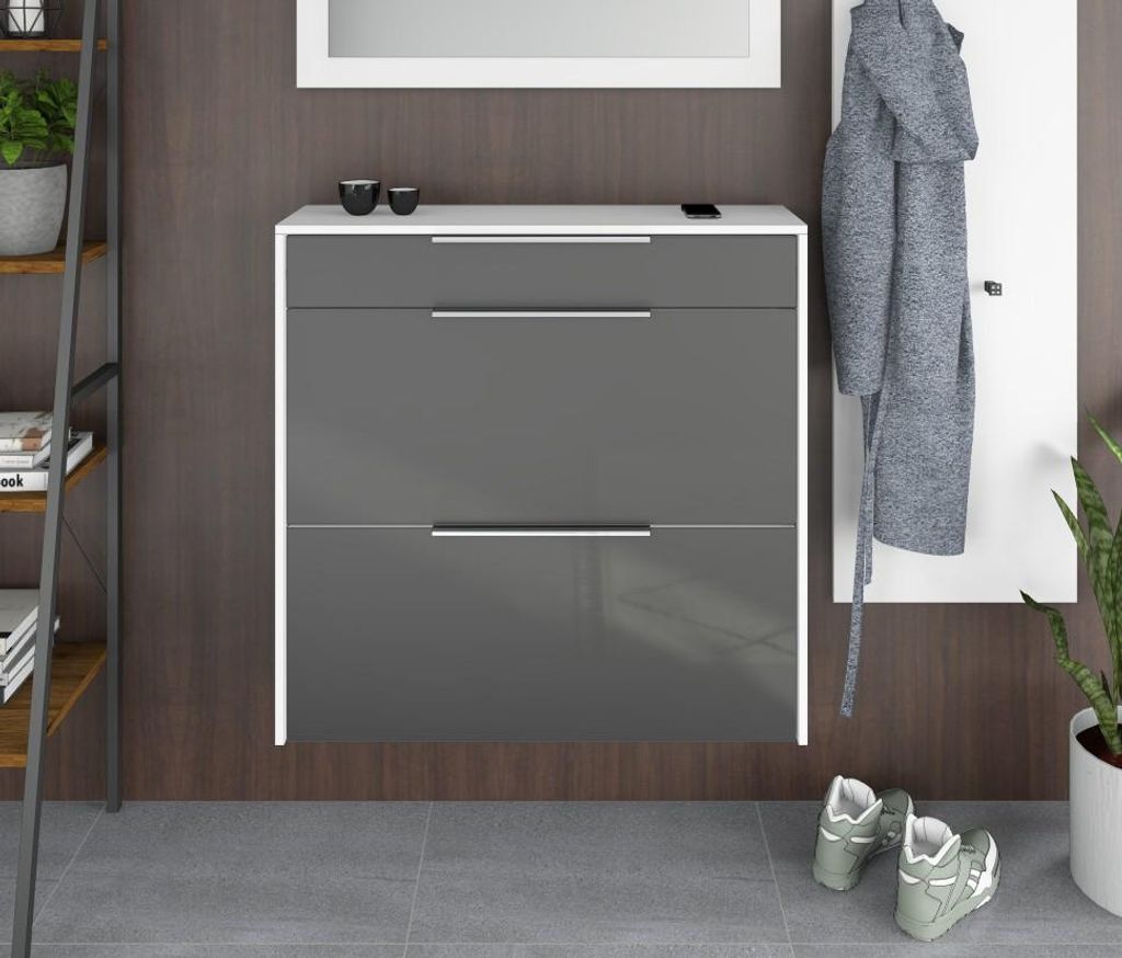 Schuhschrank Oliva 2 hängend Basic weiß graphit Produktbild 