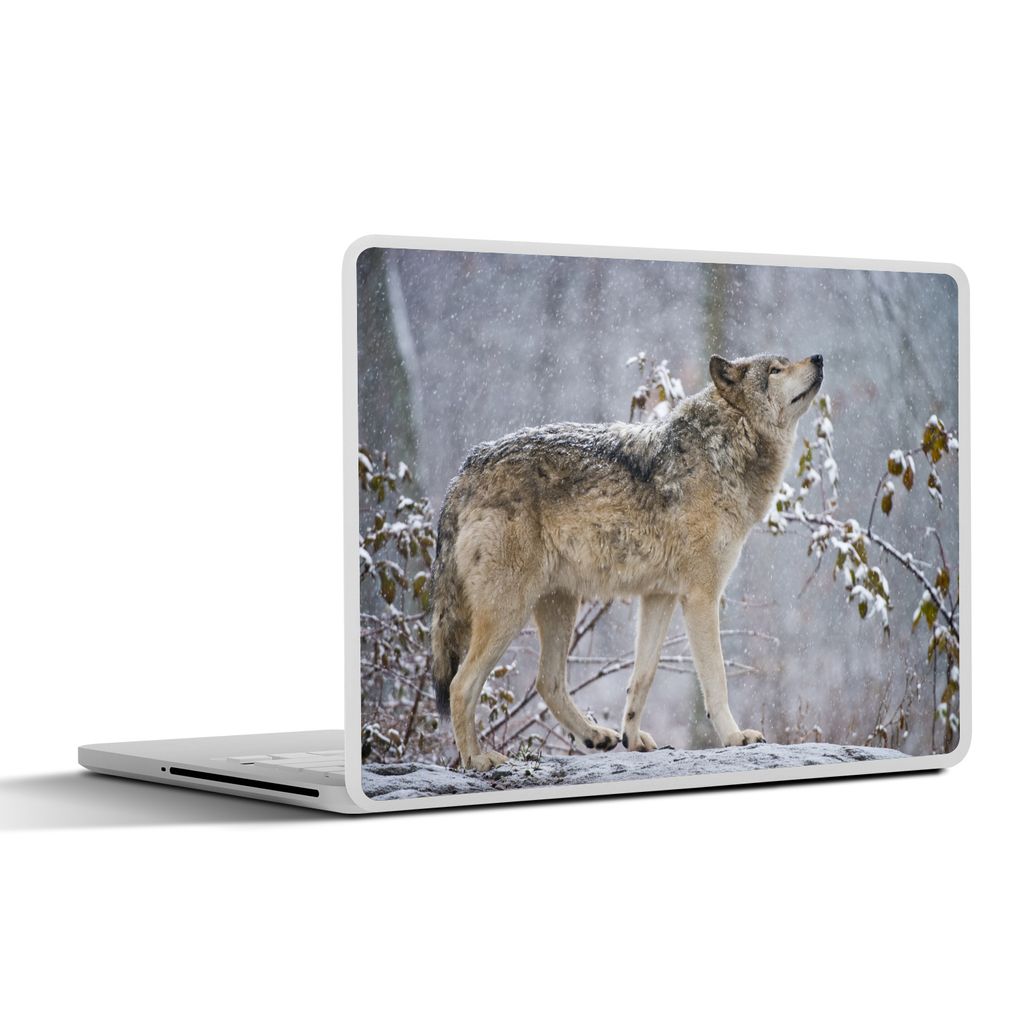 MuchoWow Laptop Aufkleber Sticker Cover Wolf - Winter - Schnee 31x22.5 cm - Laptop-Deko
